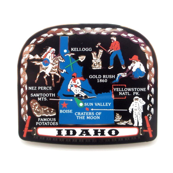 Idaho State Brass Magnet Yellowstone Sun Valley Sawtooth Mts Potatoes Kellogg - Picture 1 of 2
